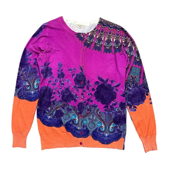 Etro Sweaters - Etro Milano Silk Blend Floral Pink Orange Blue Cardigan Sweater Womens 48